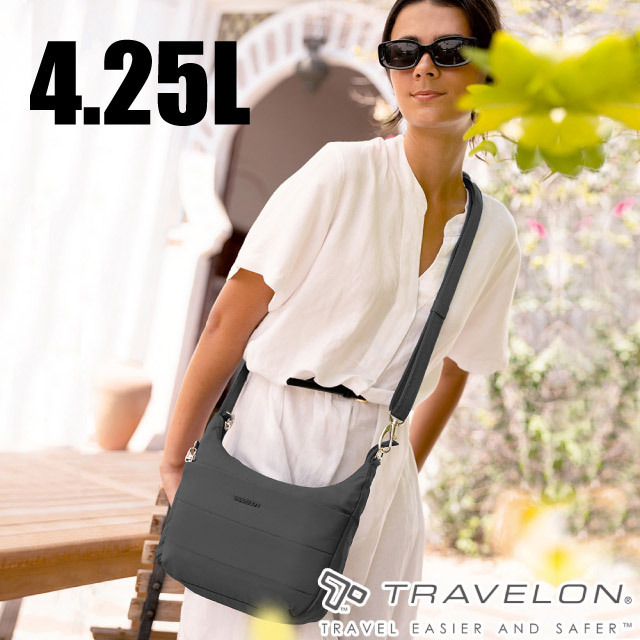 【Travelon】Roam防盜斜背包4.25L.旅遊單肩側背包.證件隨身包/RFID防盜隔層/TL-43677 黑✿30E010